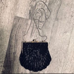 Vintage black beaded crossbody clutch bag